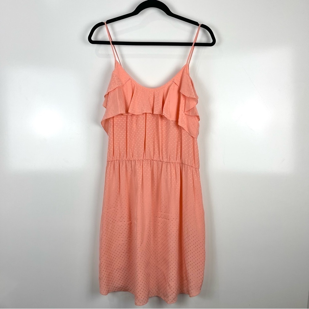 Rebecca Taylor Coral Polka Dot Ruffle Mini Slip Dress 100% Silk Women's Size 12